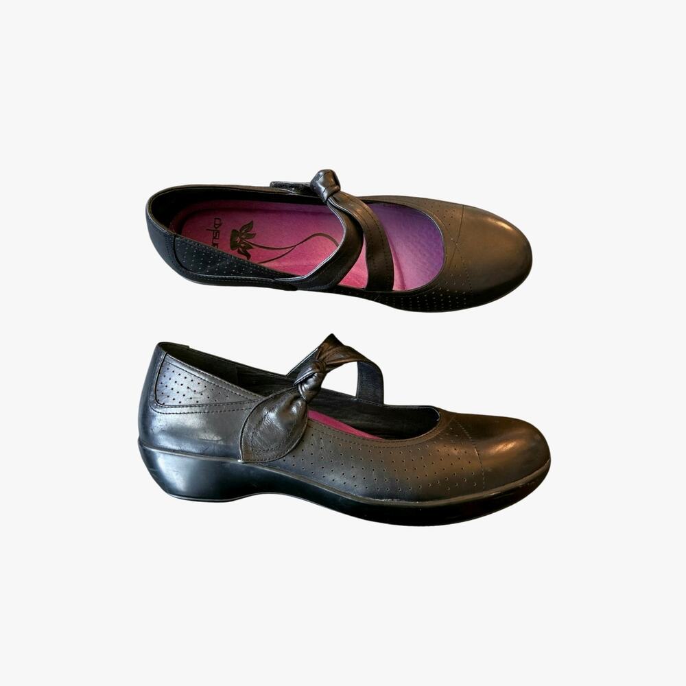 Feminine Coquette Mary Jane Dansko Diedra 41 Black Bow Double Strap Comfort